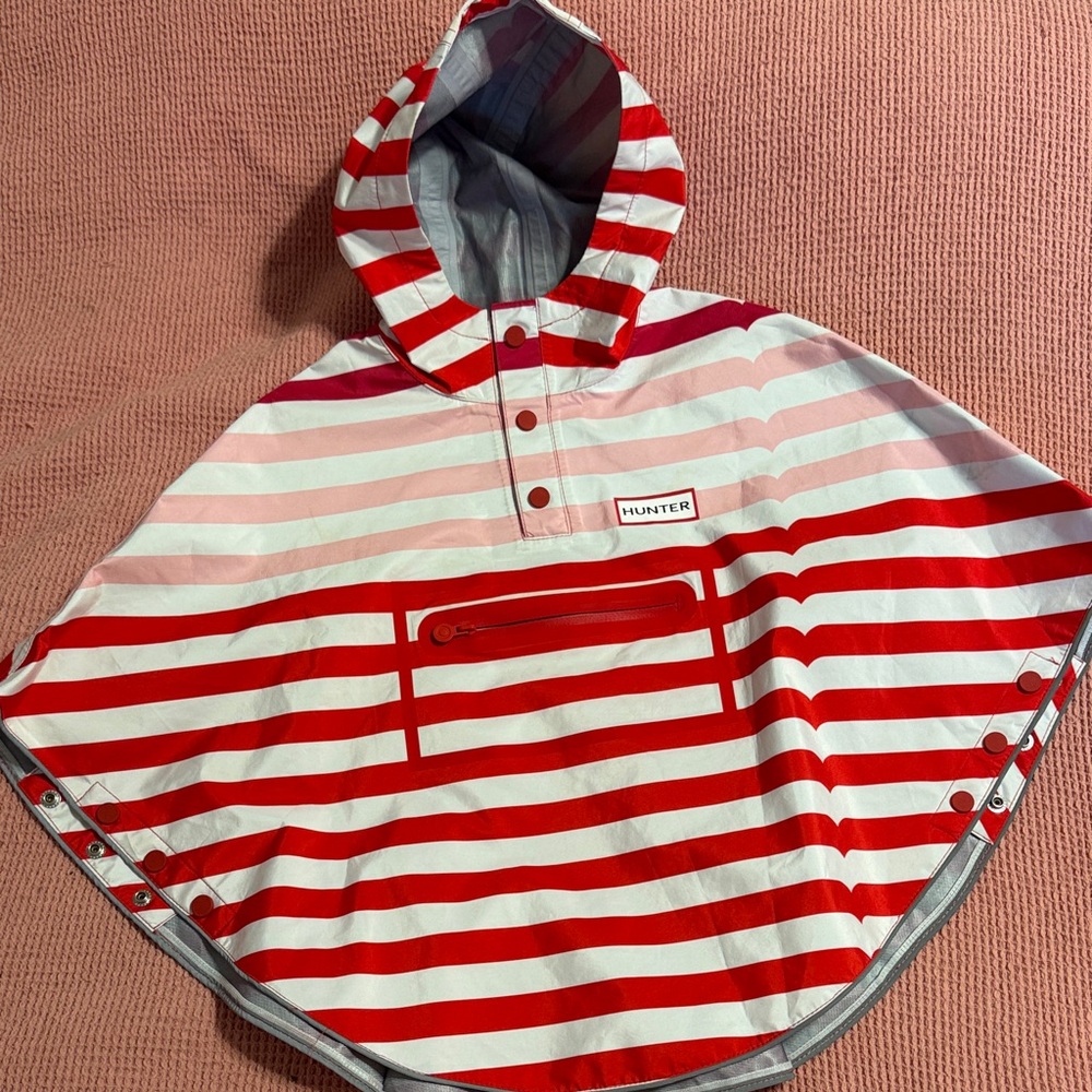 Hunter Red and White Hooded Poncho